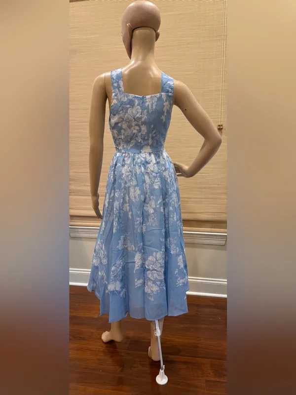 Light Blue Floral Halter Midi Dress - Image 4