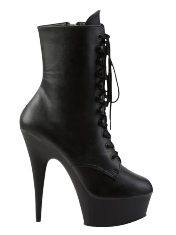 new Pleaser 𖤐 Delight 1020 Platform Stiletto Lace Up Boot 𖤐 Black Faux Leather - Image 3