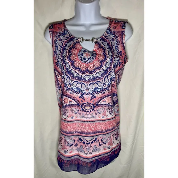 EST. 1946 Women’s Paisley Mandala Tank Top - Size Large - Pink & Blue - Image 2