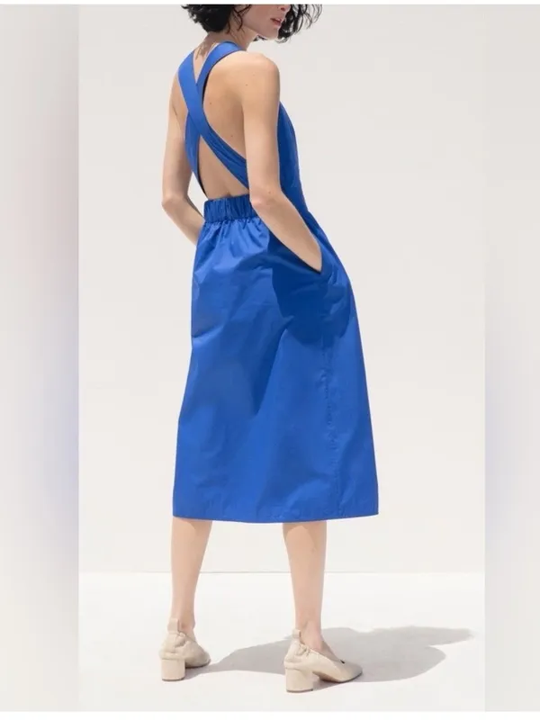 Everlane Clean Cotton Cross-Back Midi Dress Azure Blue Ooen-back Sundress 2 - Image 2