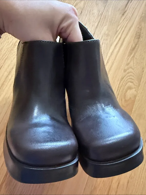 Steve Madden Brown Leather Chunky Square Toe Heeled Booties Sz 6.5 - Image 3