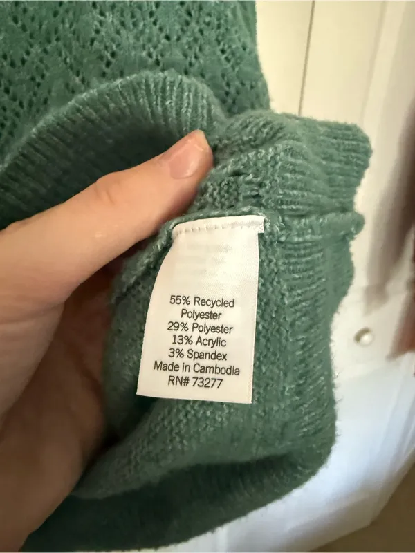 Women's LC Lauren Conrad Pointelle Henley Knitted Sweater Emerald Green Large - Image 6