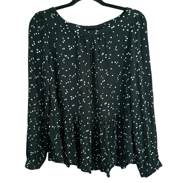 Maeve Anthropologie Black White Cheyenne Peplum polka dot Blouse Size medium top - Image 3