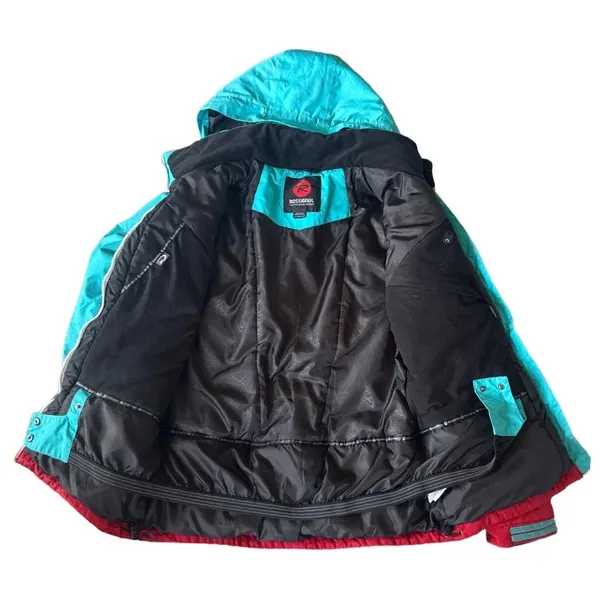 Rossignol Women XL Ski Jacket Red Teal Colorblock Hooded Winter Coat XL Gorpcore - Image 4