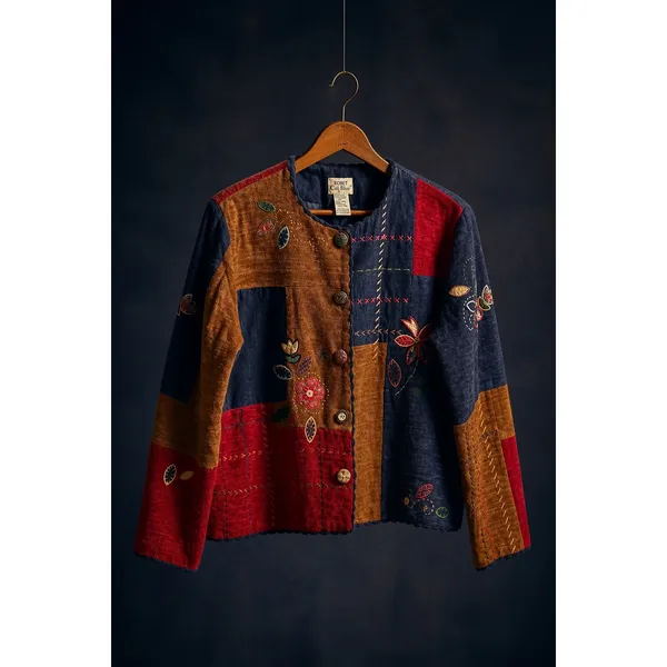 Koret City Blues Vintage Mixed Textile Patchwork Floral Embroidered Jacket Large - Image 10