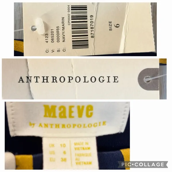 NWT Maeve Anthropologie Womens 6 Pants Wide Leg Navy/Marin Mustard White Striped - Image 8