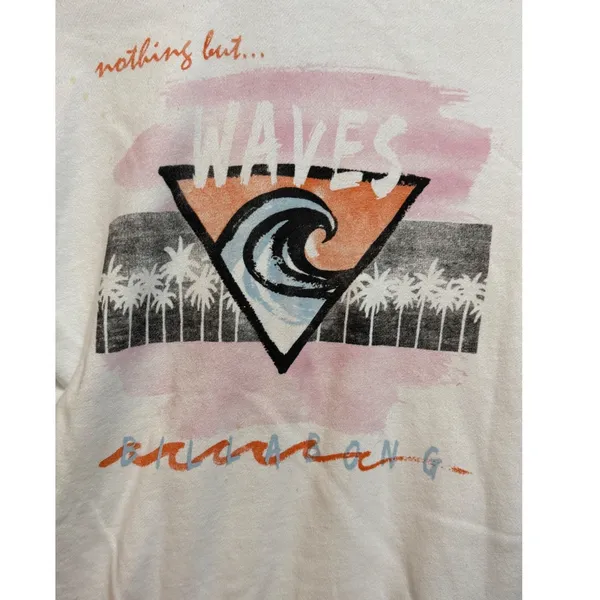 Billabong Womens Quarter Zip Hoodie White Graphic Nothing But Waves Surf S‎ - Image 9