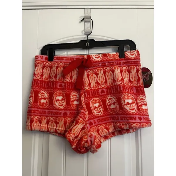 A Christmas Story Pink Red Plush Fleece Pajama Sleep Shorts Women’s Large NWT - Image 2