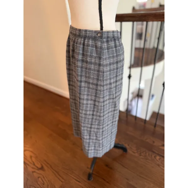 Vintage Pendleton Gray Blue & White Plaid Wool Midi Skirt Preppy Twee - Image 3