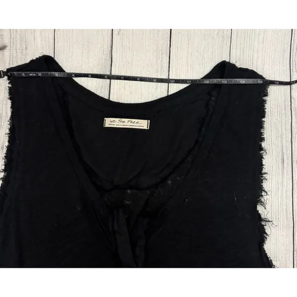We The Free Free People Top Womens MEDIUM Black Linen Distressed Boho Cottage - Image 13