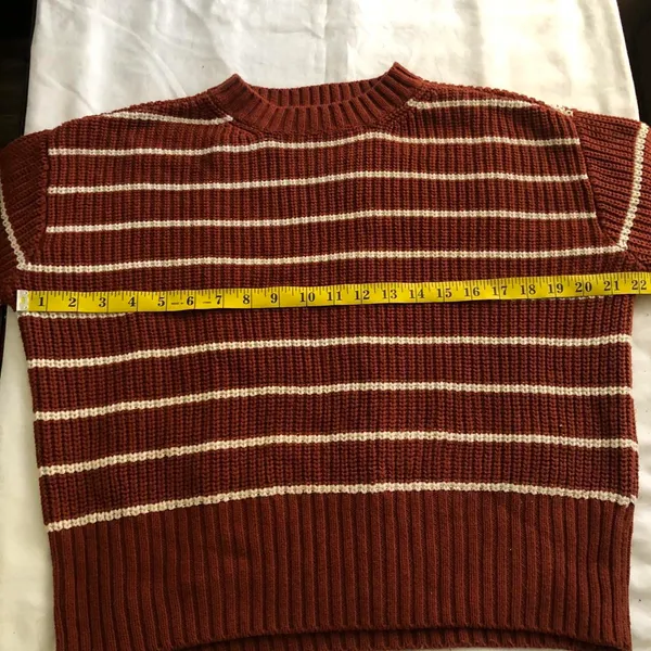 ANA Brown burgundy white striped long sleeve sweater slightly oversize. Measurement in pics - Image 2