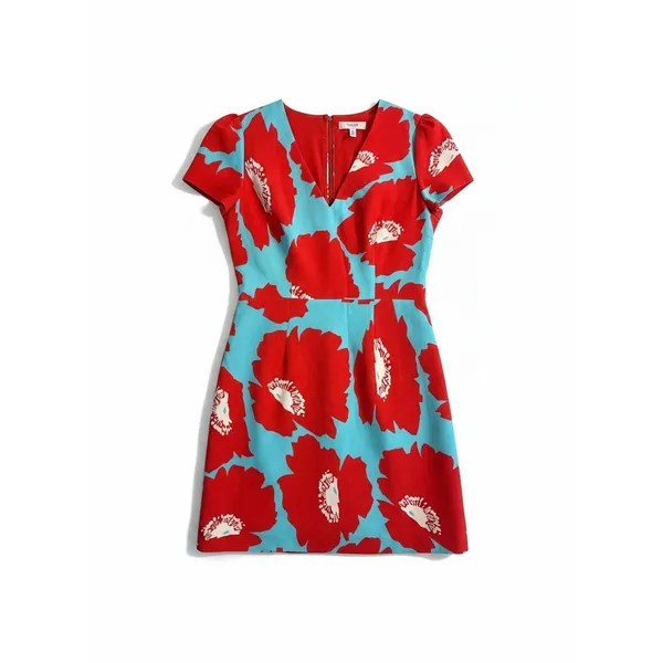 Milly Atalie Floral Print Dress Womens Size 6‎ Blue Red Short Sleeve - Image 2
