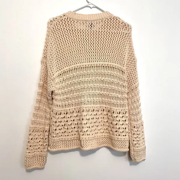 UNIVERSAL THREAD Cream Beige Mixed Knit Crochet Open Weave Crew Neck Sweater S - Image 10