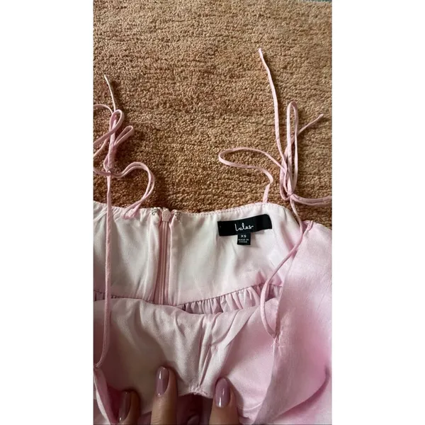 Lulus Pink Bow Tie Strap Peplum Top XS - Image 2