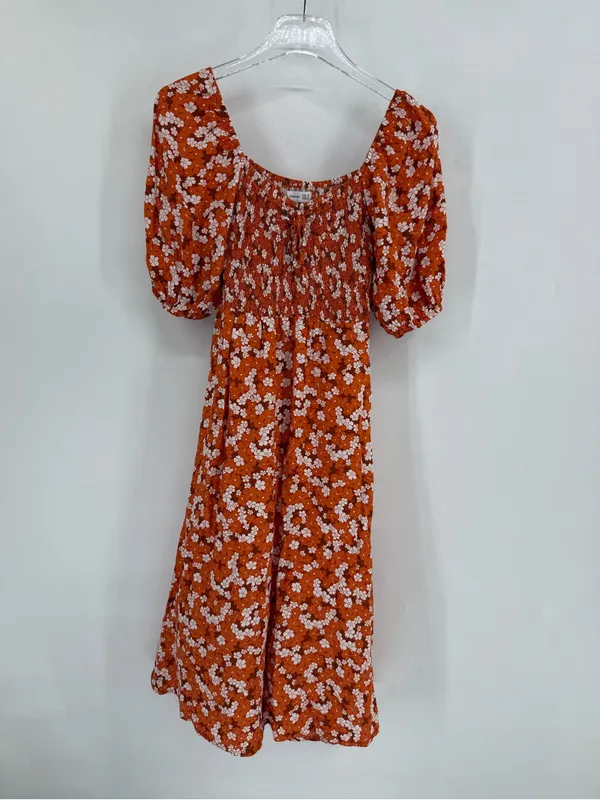 Faithfull The Brand Women's Orange Velika Midi Valencia Floral Dress Size small - Image 5