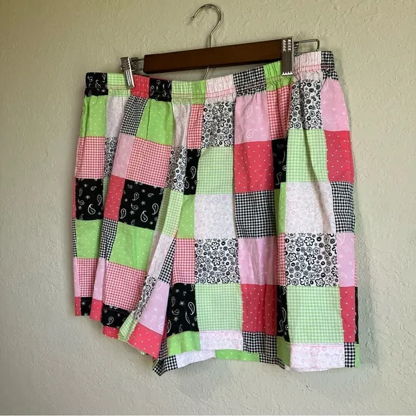 Patchwork Gingham Pink Green Floral Checkered Cotton Shorts Ladies Size 1X - Image 5