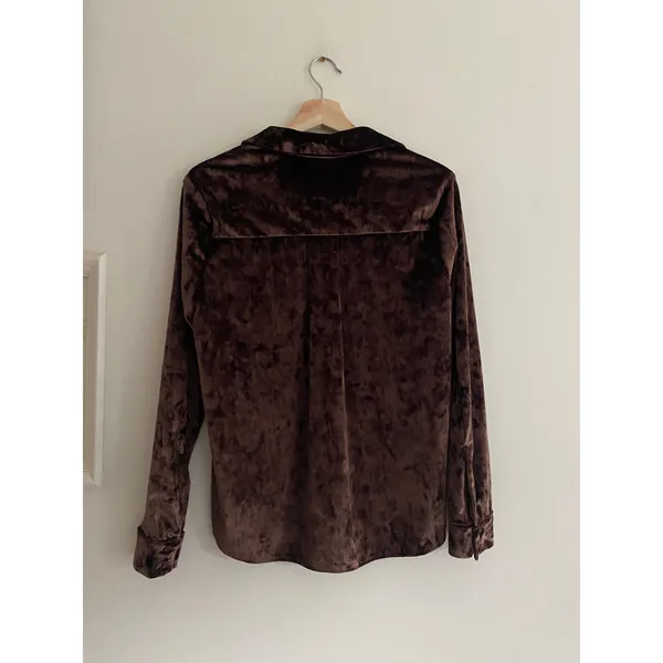 ANTHROPOLOGIE Amadi Brown Crushed Velvet Shirt Size Small - Image 7