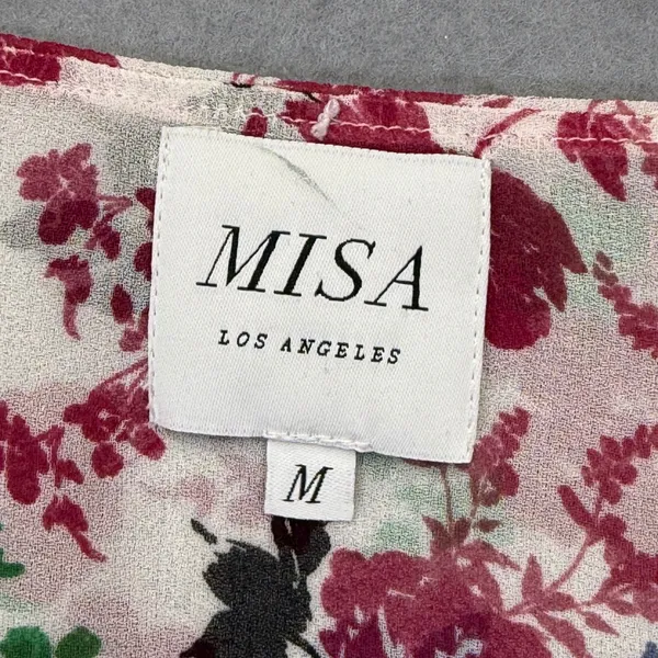 MISA Los Angeles Floral Smocked Peplum Top Pink‎ White V-Neck Long Sleeve Medium - Image 2