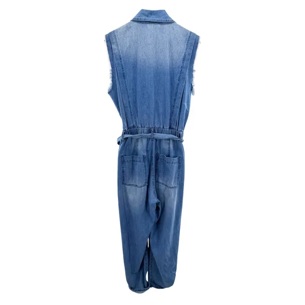 BLANKNYC Womens Blue Denim Sleeveless Boiler‎ Suit Jumpsuit Tie Waist Medium - Image 5
