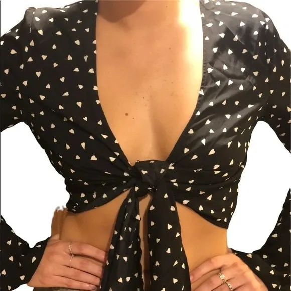Nasty Gal Black and White Polka Dot Crop Top size 6 - Image 2