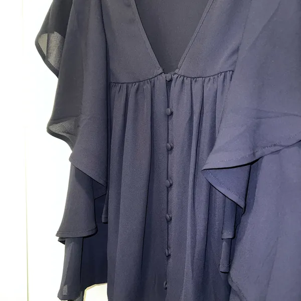 Express Deep Blue Ruffle Blouse - Image 2