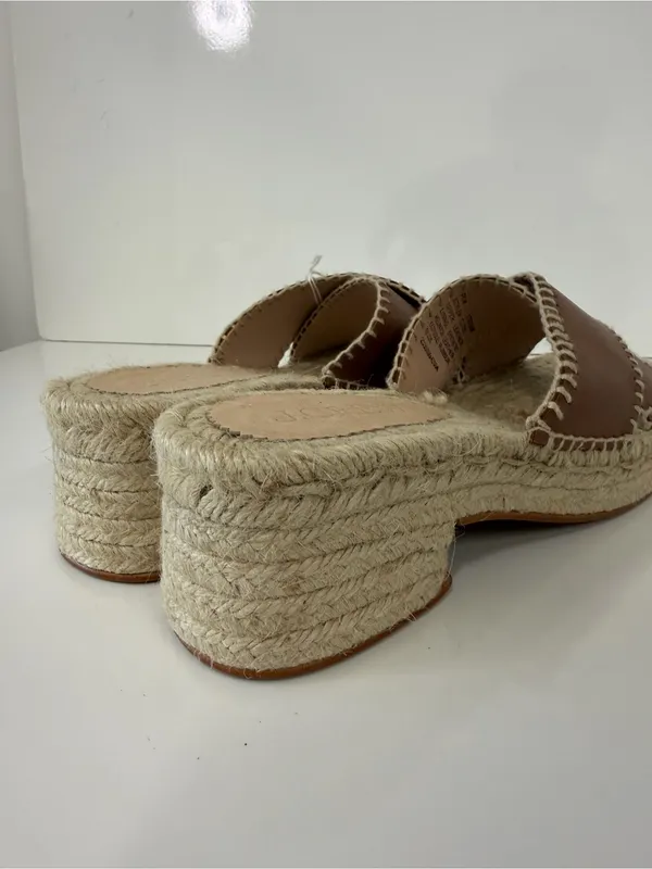 J.Crew Women’s Tan Leather Espadrille Block Heel Mule Sandals. Size: US 7.5 - Image 5