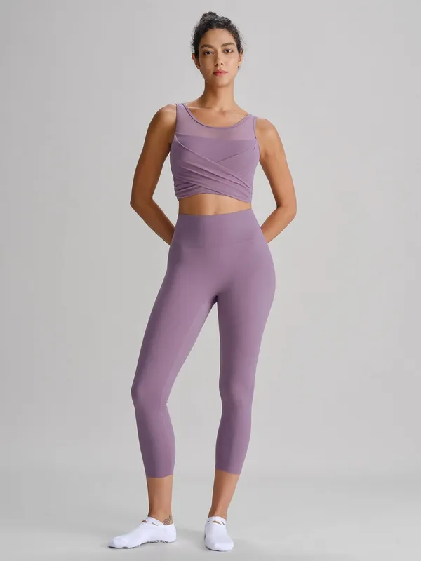 Berlook Activewear Purple Grey Mesh Cross-Front Tank Top - Light Support - Image 3