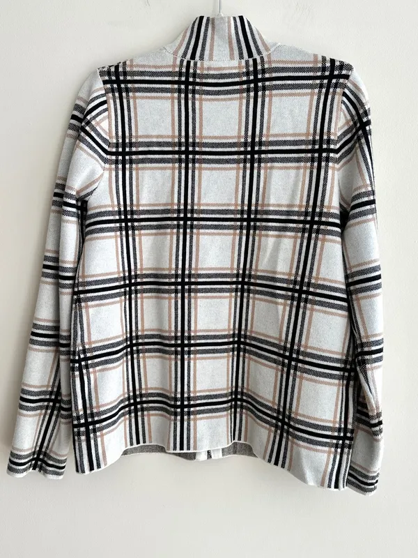 Rachel Zoe Women’s Plaid Sweater Jacket, Black/White/Tan, Fall Outerwear, Large - Image 11