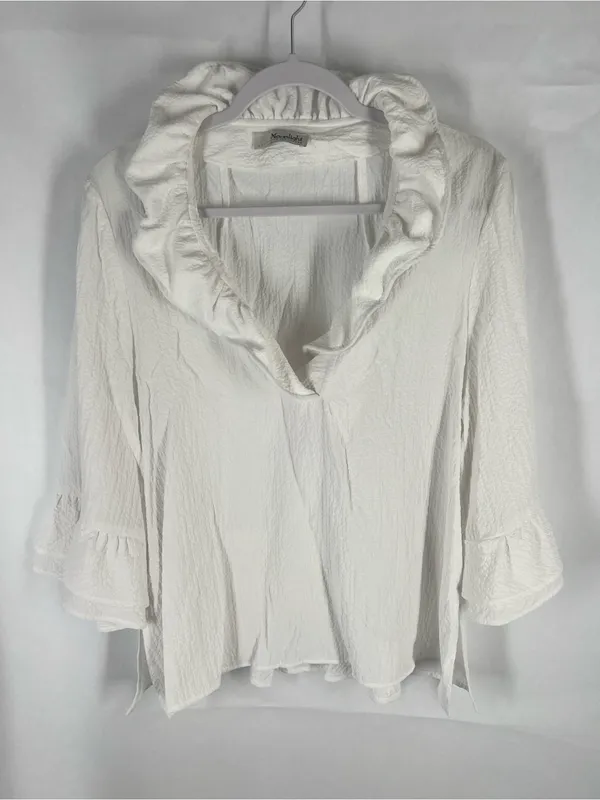 Moonlight Ruffle Collar Tunic Top - White - Image 2