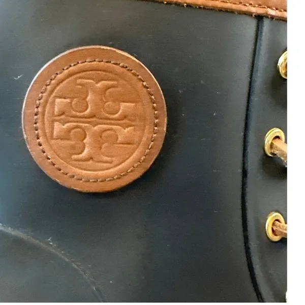 Tory Burch Lace Up Rain Boots Navy Rubber Short‎ Boot 9 - Image 9