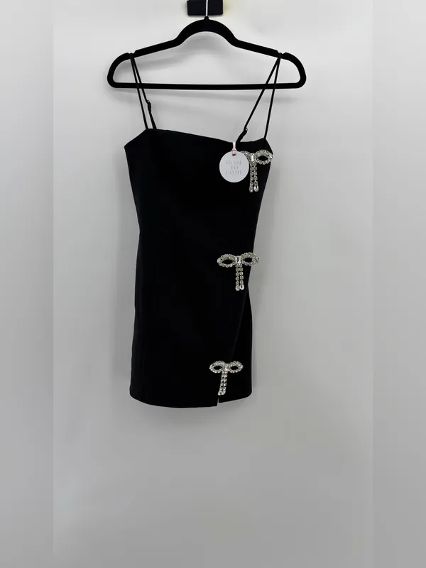 MORE TO COME Marie Mini Dress in Black Rhinestone Bows - Image 4