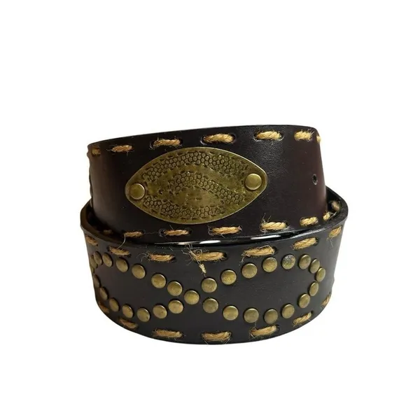 Western Cowgirl Grunge Black Infinity Stud Belt 36" Rope Stitch Hem S/M NWT - Image 6