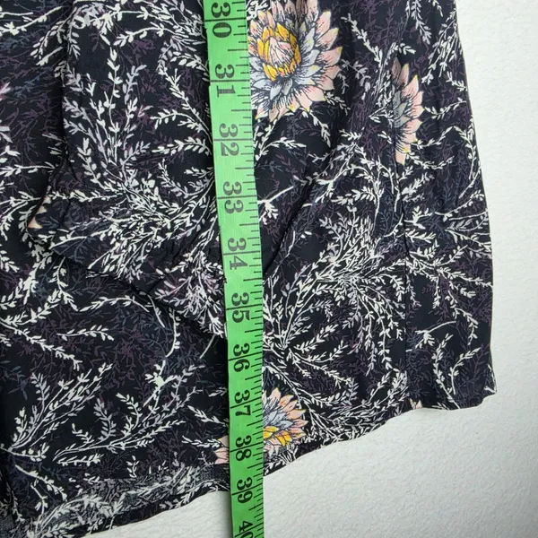 LOFT NWOT Black Purple Floral Ruffle Neck Long Sleeve Elastic Waist Dress‎ Large - Image 9