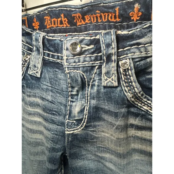 Rock Revival Zarina Bootcut Jeans 25 Blue Low Rise Embellished Thick‎ Stitch - Image 3
