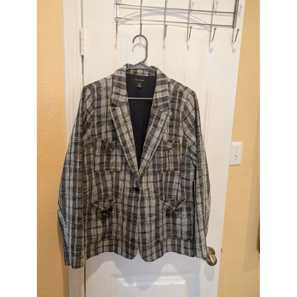 Halogen Blazer Womens XL Multicolor Plaid Tweed Single Breasted One Button - Image 5