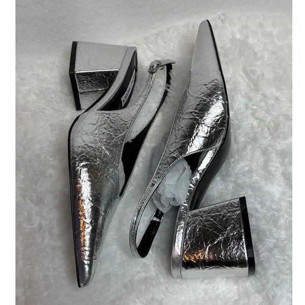 NWT Steve Madden Faryn Slingback Pumps silver size 6.5 - Image 7