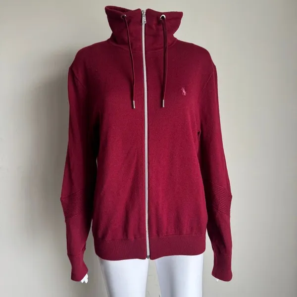 Polo Golf Ralph Lauren Women’s Cashmere Full Zip Sweater Burgundy Size L - Image 3
