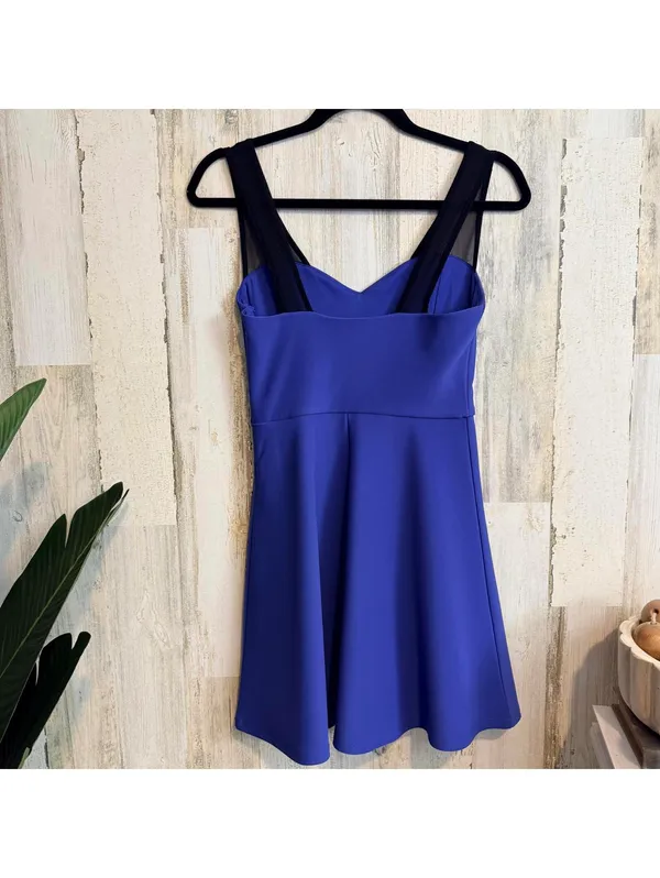 Forever 21 Royal Blue Fit & Flare Sweetheart Mini Dress Black Mesh Straps S - Image 3
