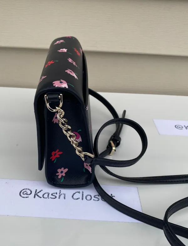 Kate Spade Ditsy Buds Small Flap Crossbody purse -Black multi - Image 6