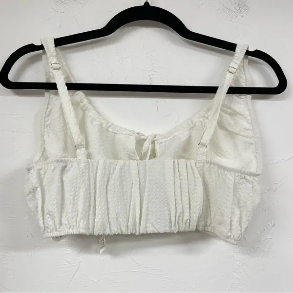 Zara White Cottage Core Swiss Dot Crop Top Blouse Womens M Summer Beachy - Image 3