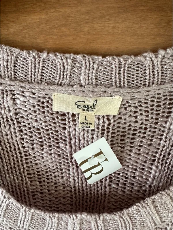 NEW Easel Open Knit Short Sleeve Poncho Sweater in Lavender Grey Women’s Large - Image 7