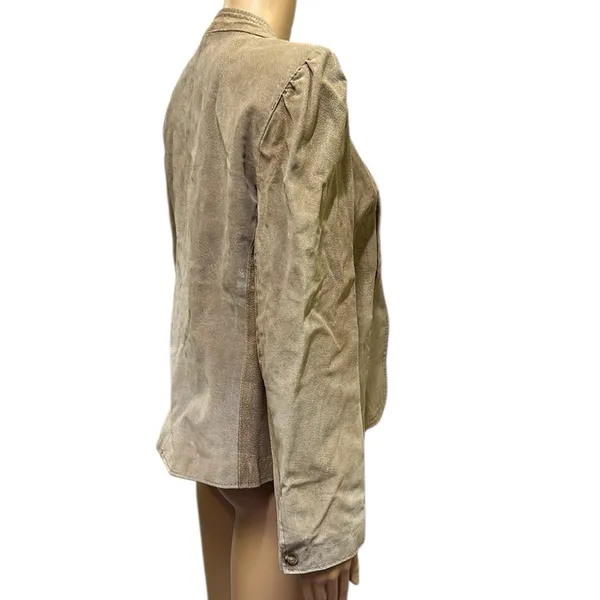 Vintage Suede Tan Open Front Pocket Jacket Puff Sleeve Womens Juniors 9 10 - Image 4