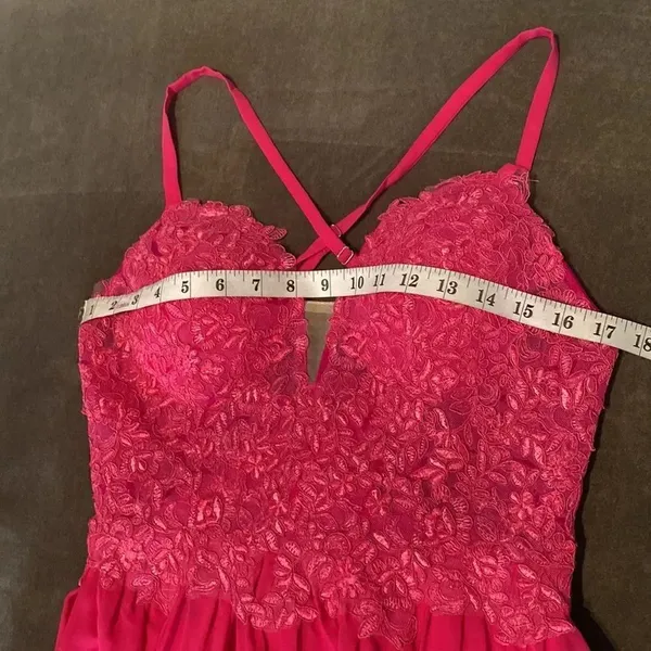 Women’s Pink Full Length Prom Party Dress Lace Appliqué Spaghetti Straps Size 8 - Image 11