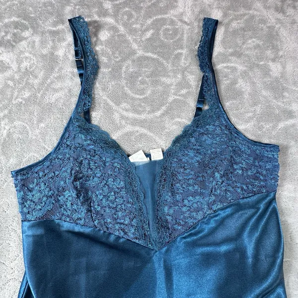 Victoria's Secret Gold Label Teal Satin Lace Nightgown M Lingerie Elegant Vintage - Image 12
