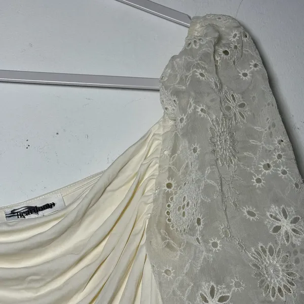 HEARTLOOM Ivory Ruched One‎ Shoulder Broderie Anglaise Sleeve Top Size S - Image 10