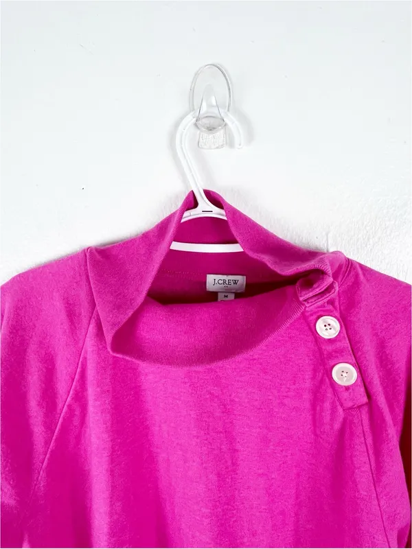 J. CREW Factory Pink Long Sleeves Accent Button Sweater Size Medium Vibrant Boho - Image 5