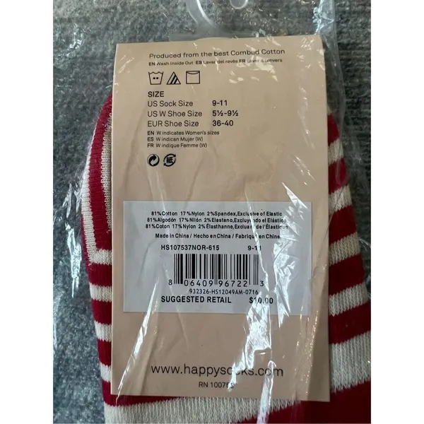 NWT! Happy Socks Red White Stripe Liner Socks Women's Shoe Size 5.5 - 9.5 - Image 3