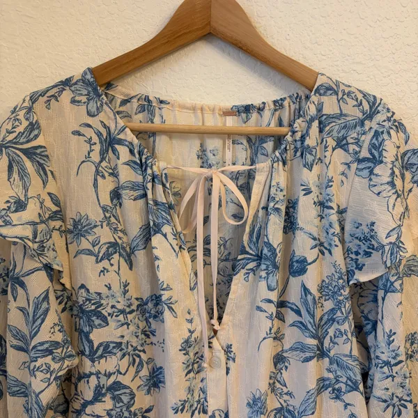 Free People‎ Sunbaked Swing Mini Dress M Cottagecore Tiered Whimsy Floral Toile - Image 3