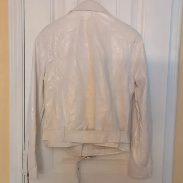 Silence & Noise White Faux Leather Biker Jacket Size M - Image 8