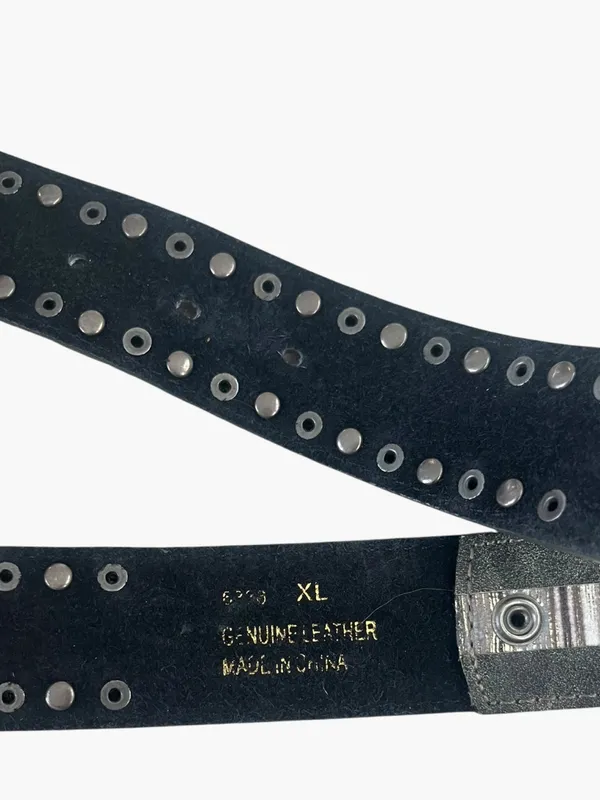 Black Leather Belt with Silver and Bronze Embellishment - No Buckle - Image 3